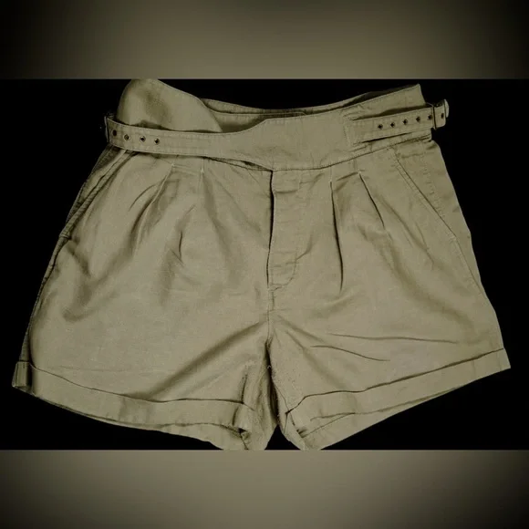 Banana Republic Khaki Linen Blend Pleated Belted Shorts – Size 14 - Picture 6 of 13